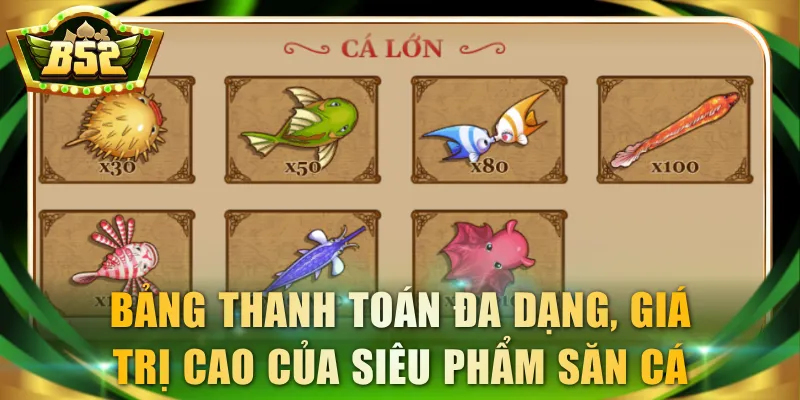 Bảng thanh toán đa dạng, giá trị cao của siêu phẩm săn cá