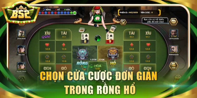 Chọn cửa cược đơn giản trong Rồng Hổ