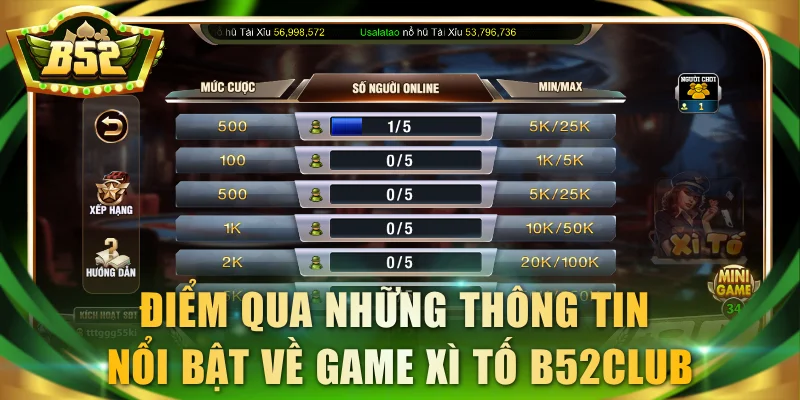 Điểm qua những thông tin nổi bật về game Xì Tố B52 Club
