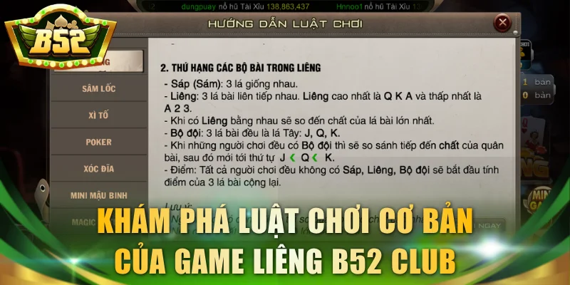 Khám phá luật chơi cơ bản của game Liêng B52 Club